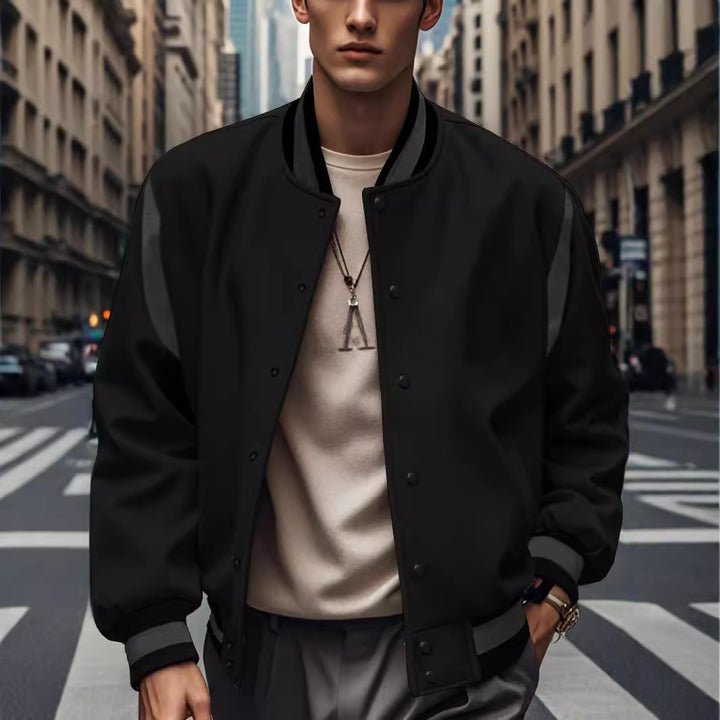 Men's Sporty Collegiate Jacket with Contrasting Sleeves and Button Details Lisslune
