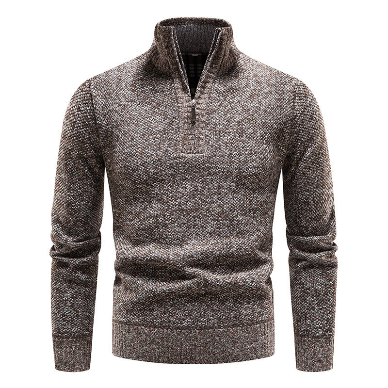 Men's elegant knitted sweater with modern stand-up collar and zipper Lisslune