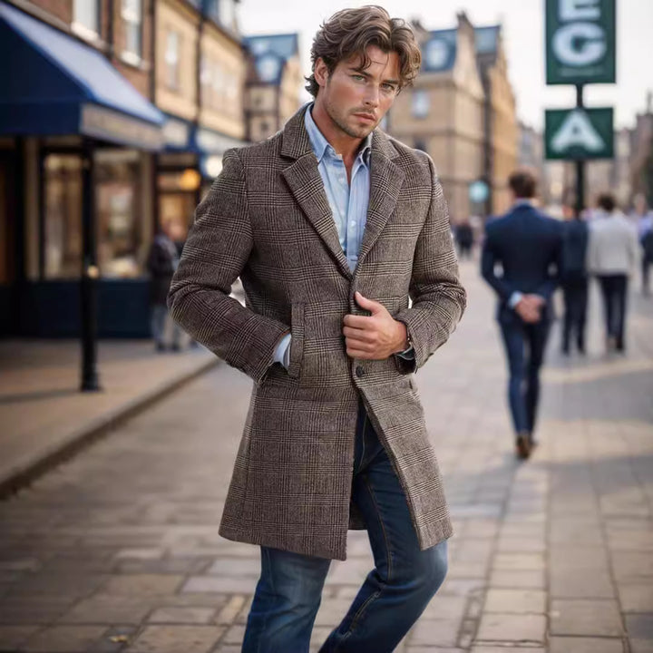 Men's elegant long coat in check pattern with removable inner part Lisslune