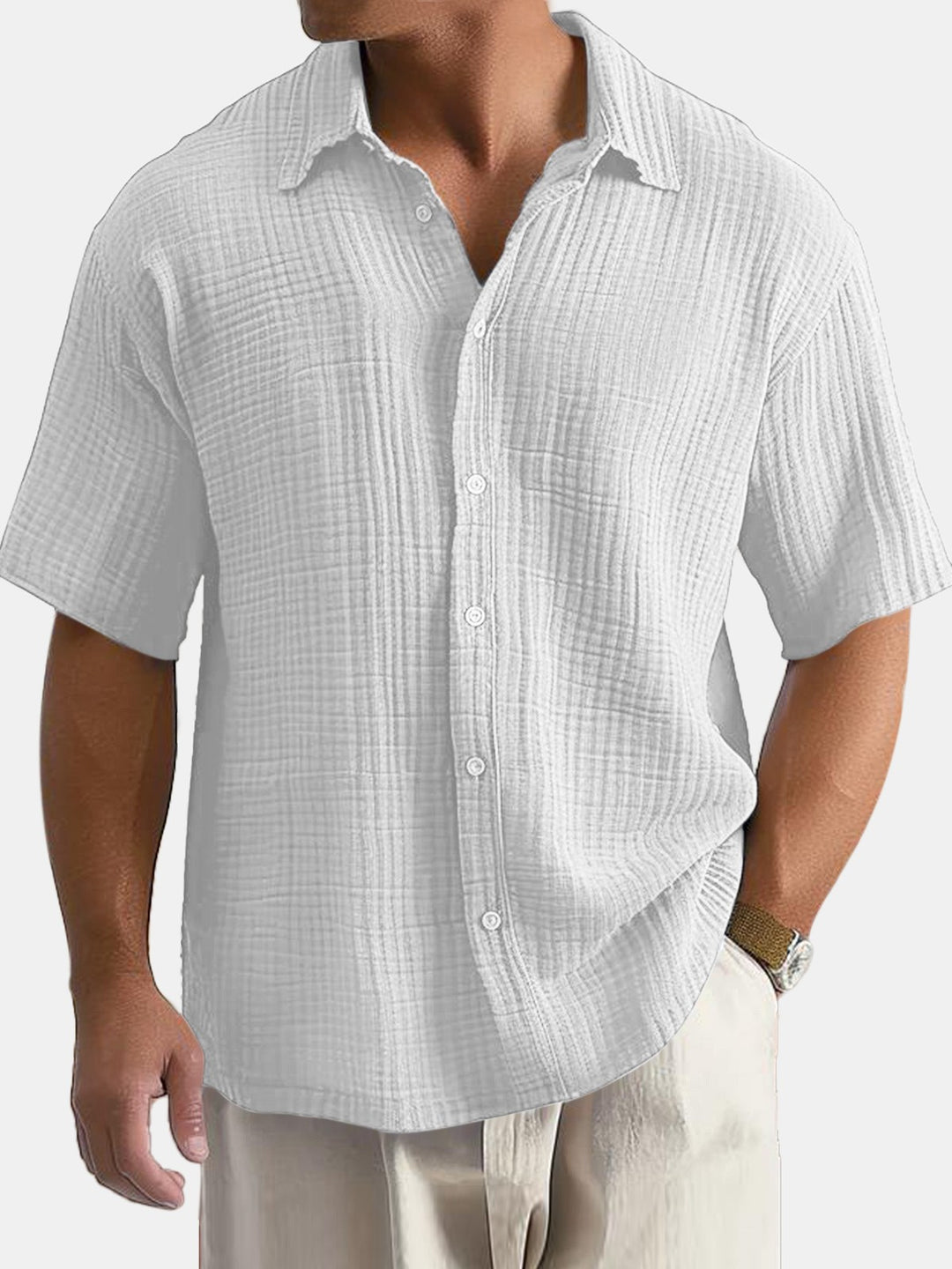 Men's short-sleeve shirt with textured cotton fabric and breathable fit Lisslune