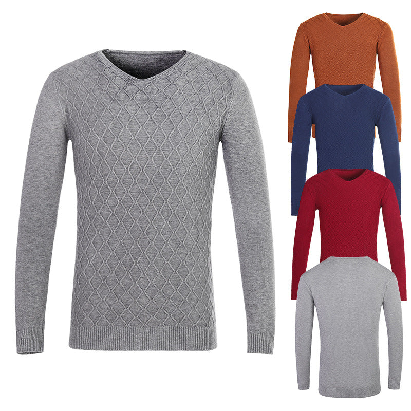 Men's V-neck sweater with textured pattern Lisslune