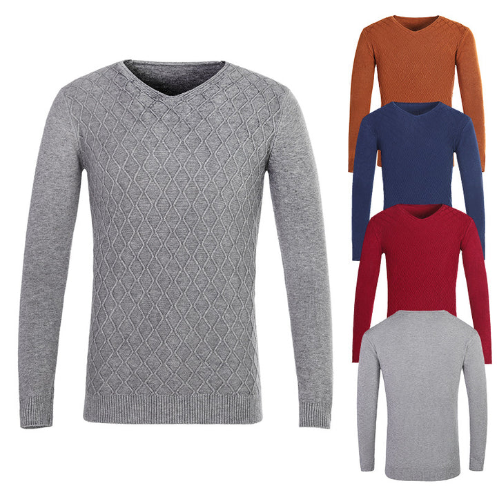 Men's V-neck sweater with textured pattern Lisslune