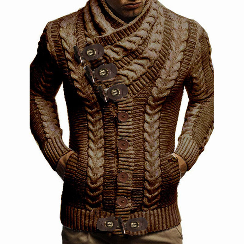 Men's cardigan with large collar and cable pattern Lisslune