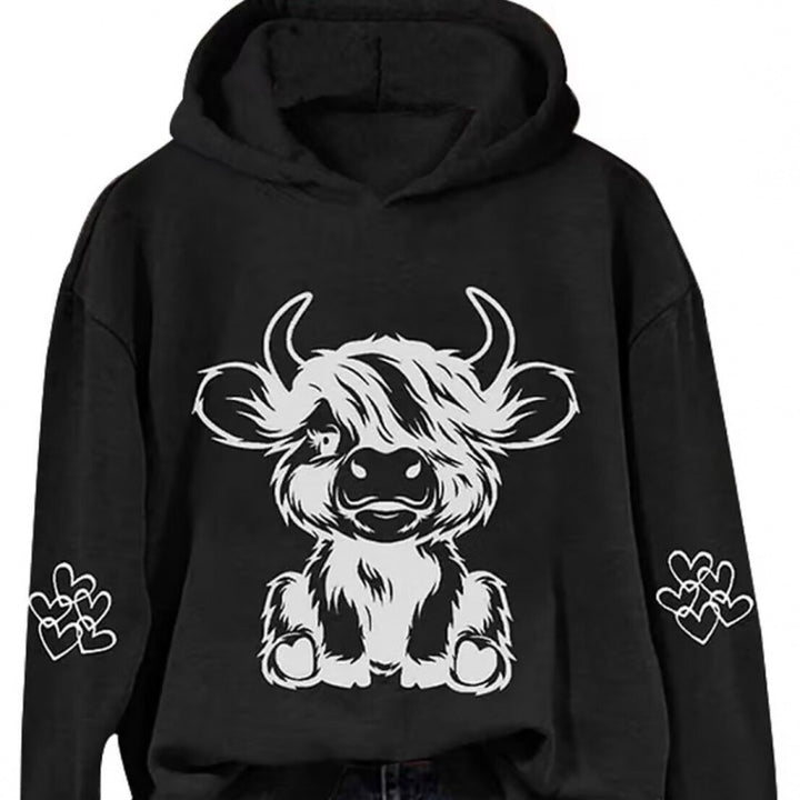 Women's hooded sweatshirt with charming cow motif and practical kangaroo pockets Lisslune