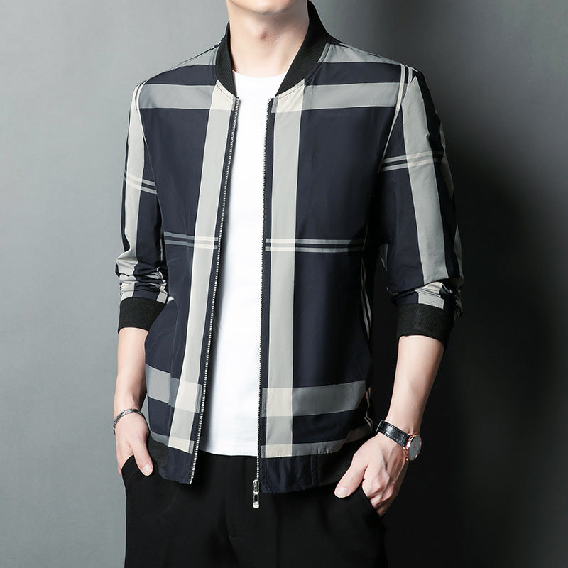 Men's stylish bomber jacket with check pattern and elastic cuffs Lisslune
