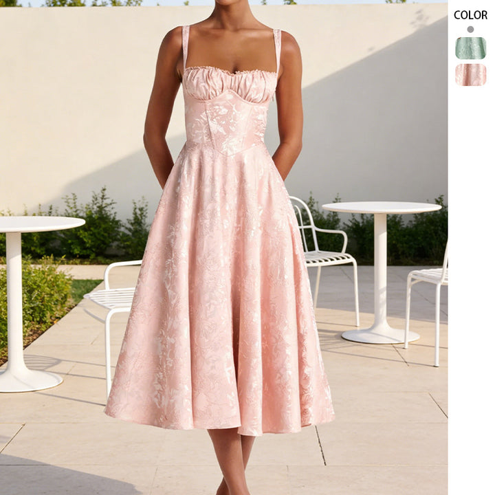 Women's midi dress with floral jacquard and stylish bustier top Lisslune