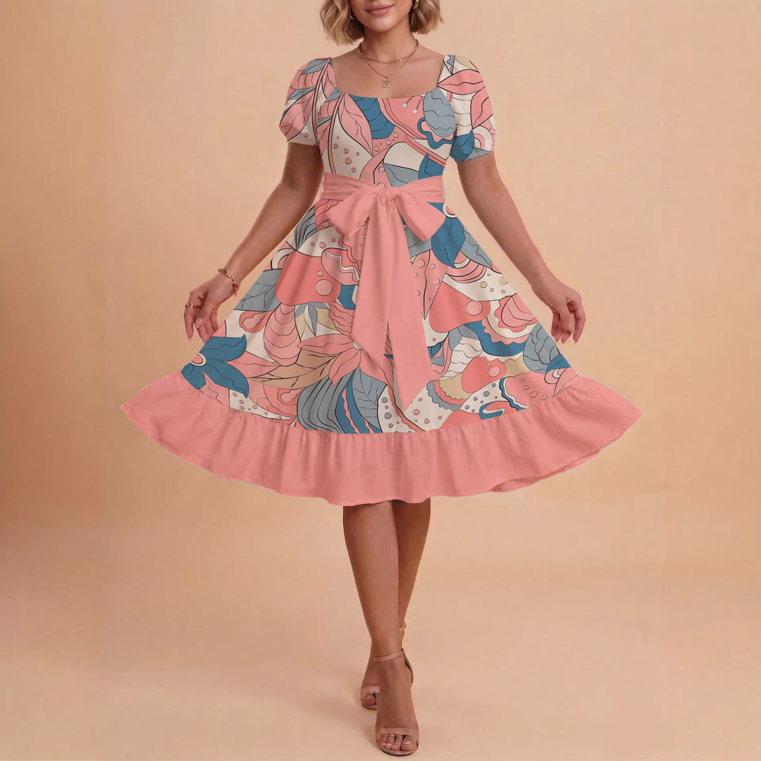 Women's elegant maxi dress with floral design and waist belt Lisslune