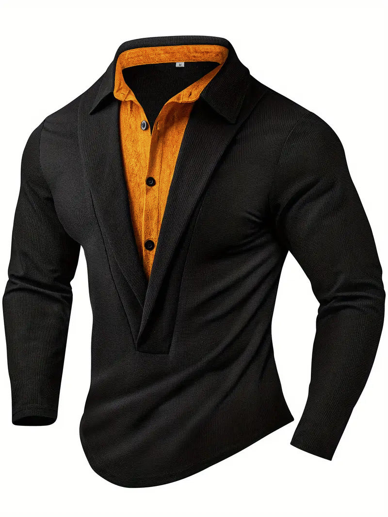 Men's Elegant Long Sleeve Shirt with Modern Collar and Textured Design Lisslune