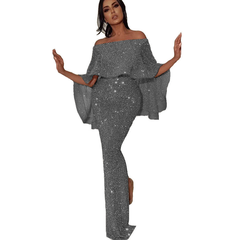 Damen Glitzerndes Abendkleid mit Offshoulder-Design und Rüschendetails Lisslune