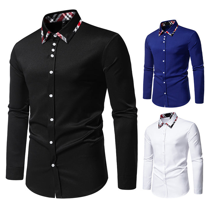 Men's elegant long sleeve shirt with contrasting check details Lisslune