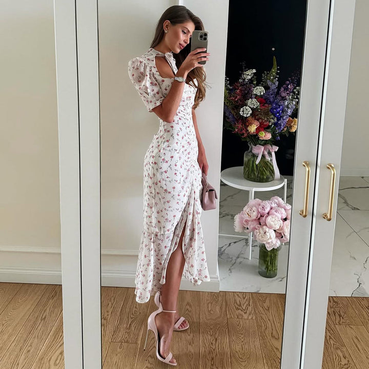 Women's maxi dress with floral pattern and elegant details Lisslune