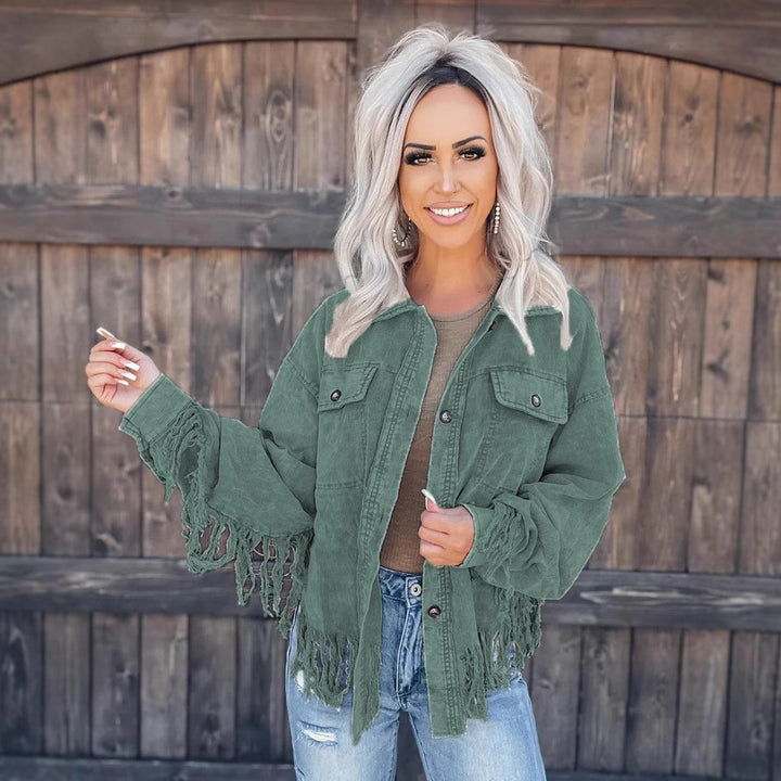 Women's fringe jacket made of denim in a casual oversized fit