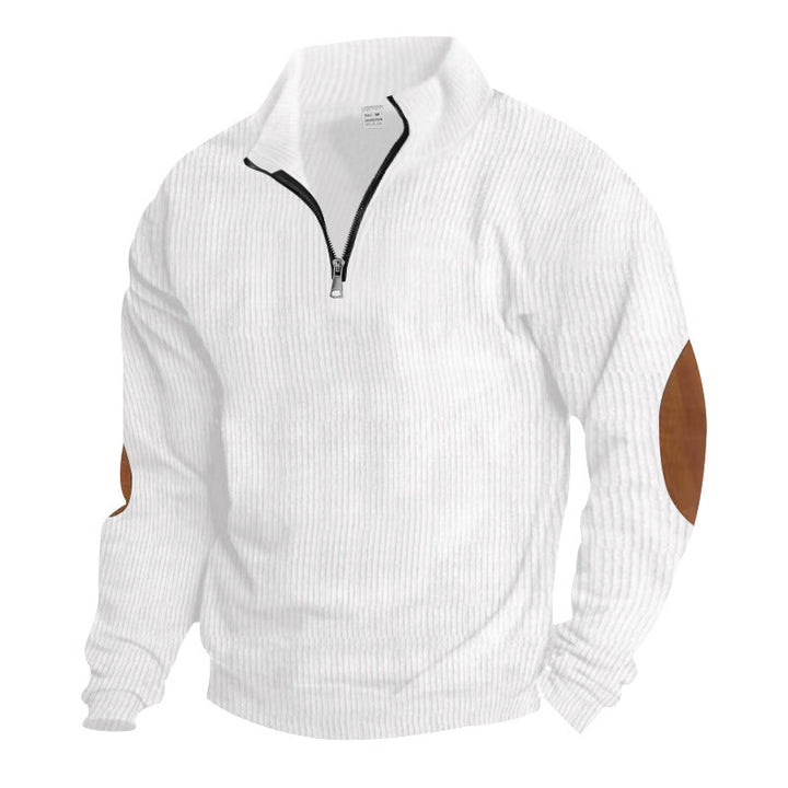 Men's fleece pullover with high-quality knit structure and leather applications Lisslune