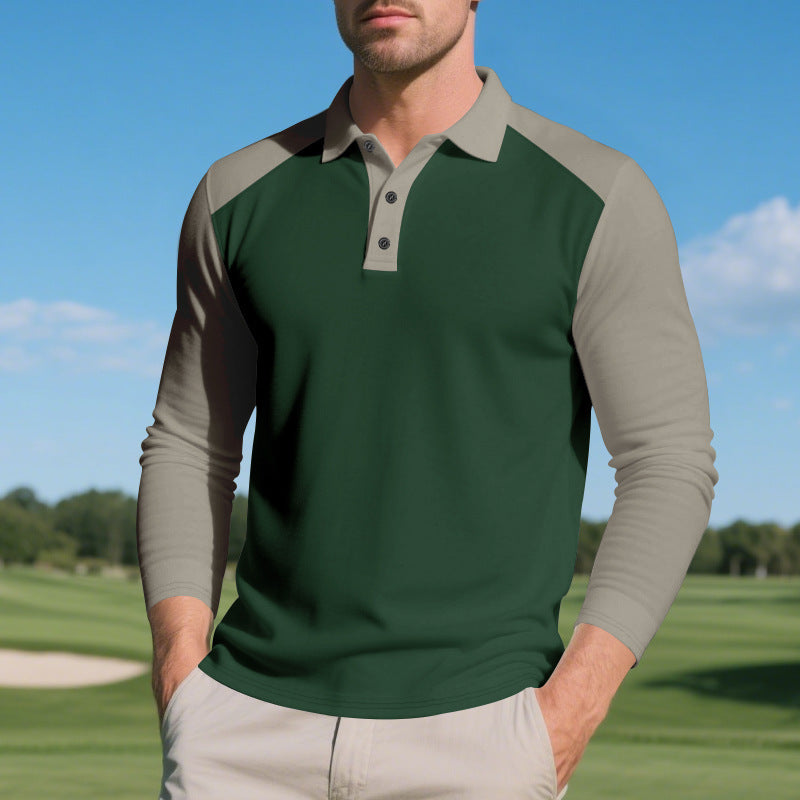 Men's Long Sleeve Polo Shirt with Modern Color Contrast and Breathable Materials Lisslune