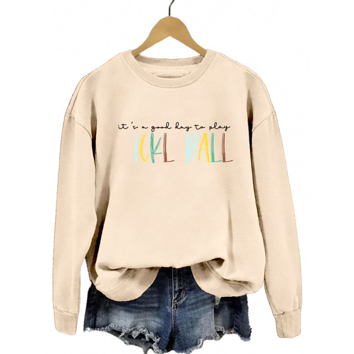 Women's casual sweatshirt with colorful pickleball print Lisslune