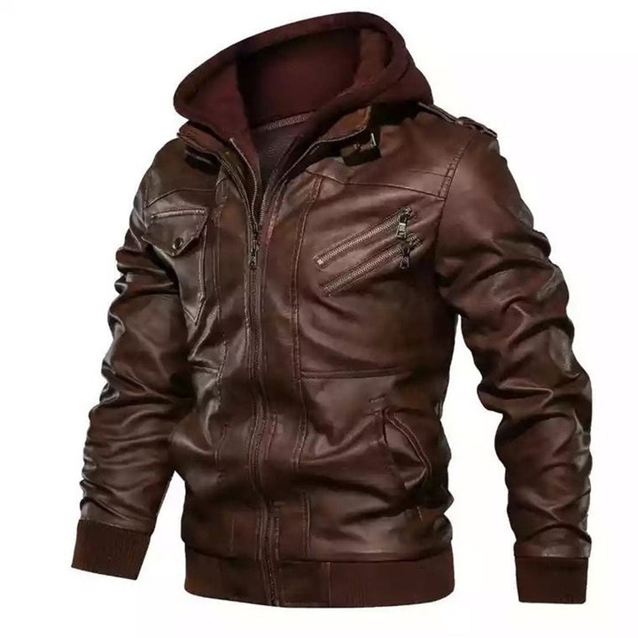 Men's biker jacket in vintage look with detachable hood and versatile pockets Lisslune