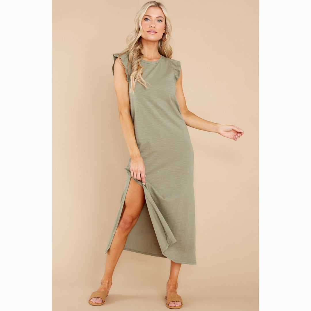 Women's Long Sleeve Maxi Dress with Playful Ruffle Details and Loose Fit