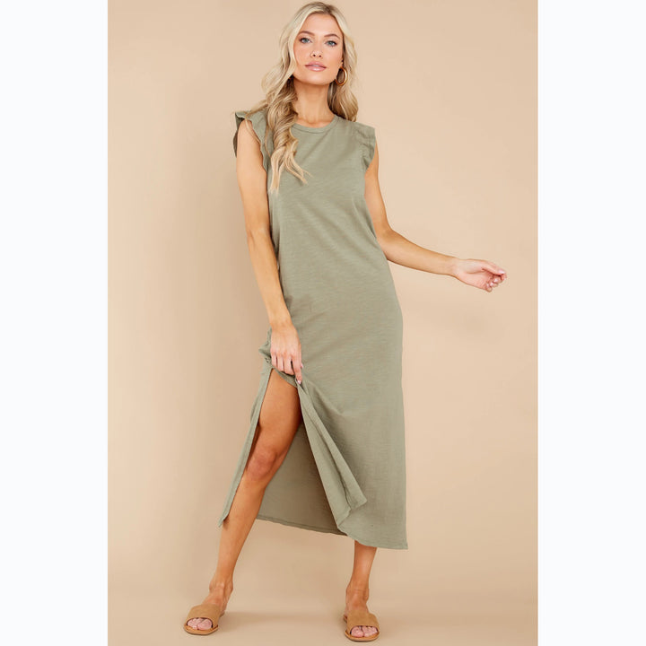 Women's Long Sleeve Maxi Dress with Playful Ruffle Details and Loose Fit