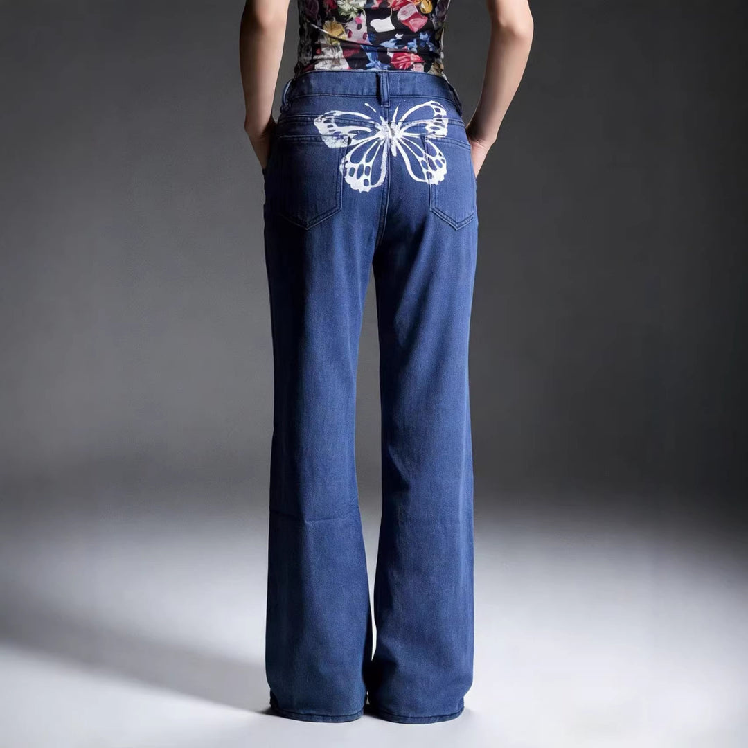 Damen Weite Jeans mit kunstvollem Schmetterlingsdesign Lisslune