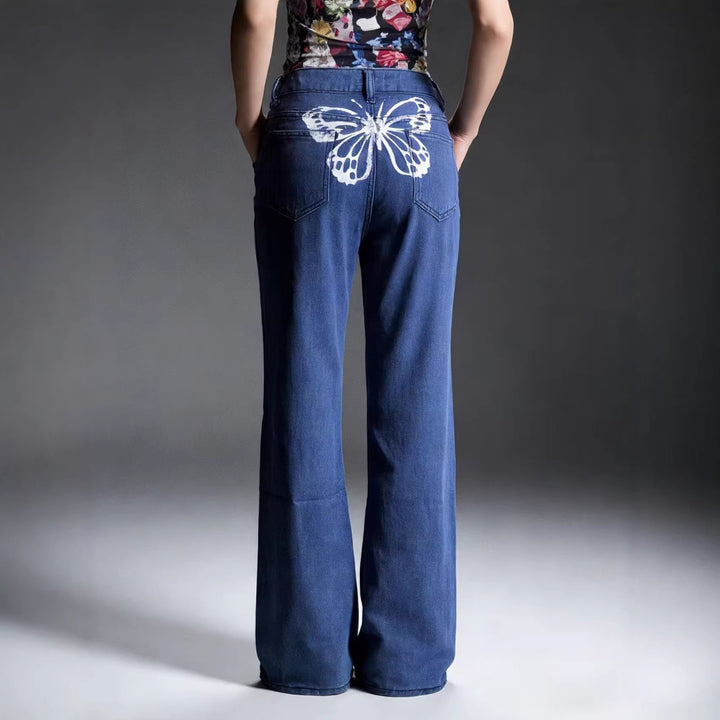 Damen Weite Jeans mit kunstvollem Schmetterlingsdesign Lisslune