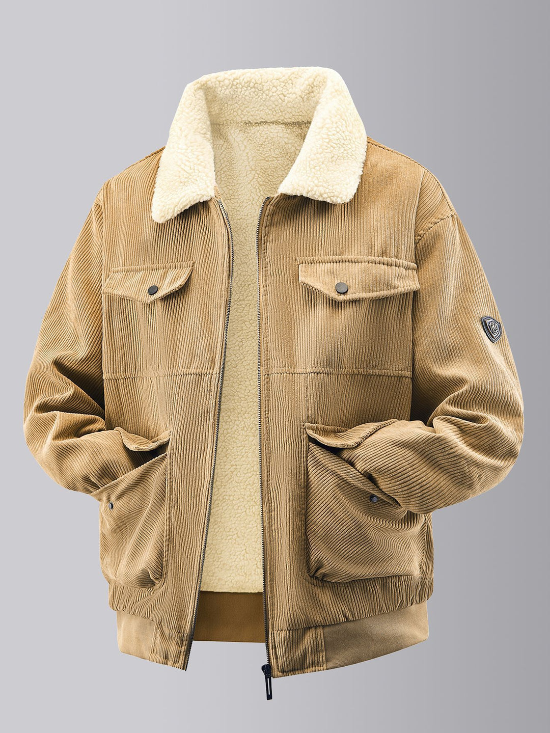 Men's cozy teddy fleece jacket with practical chest pockets and elastic cuffs Lisslune