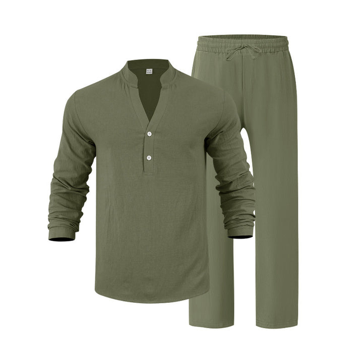 Men's leisure loungewear set with long-sleeved shirt and comfortable joggers Lisslune
