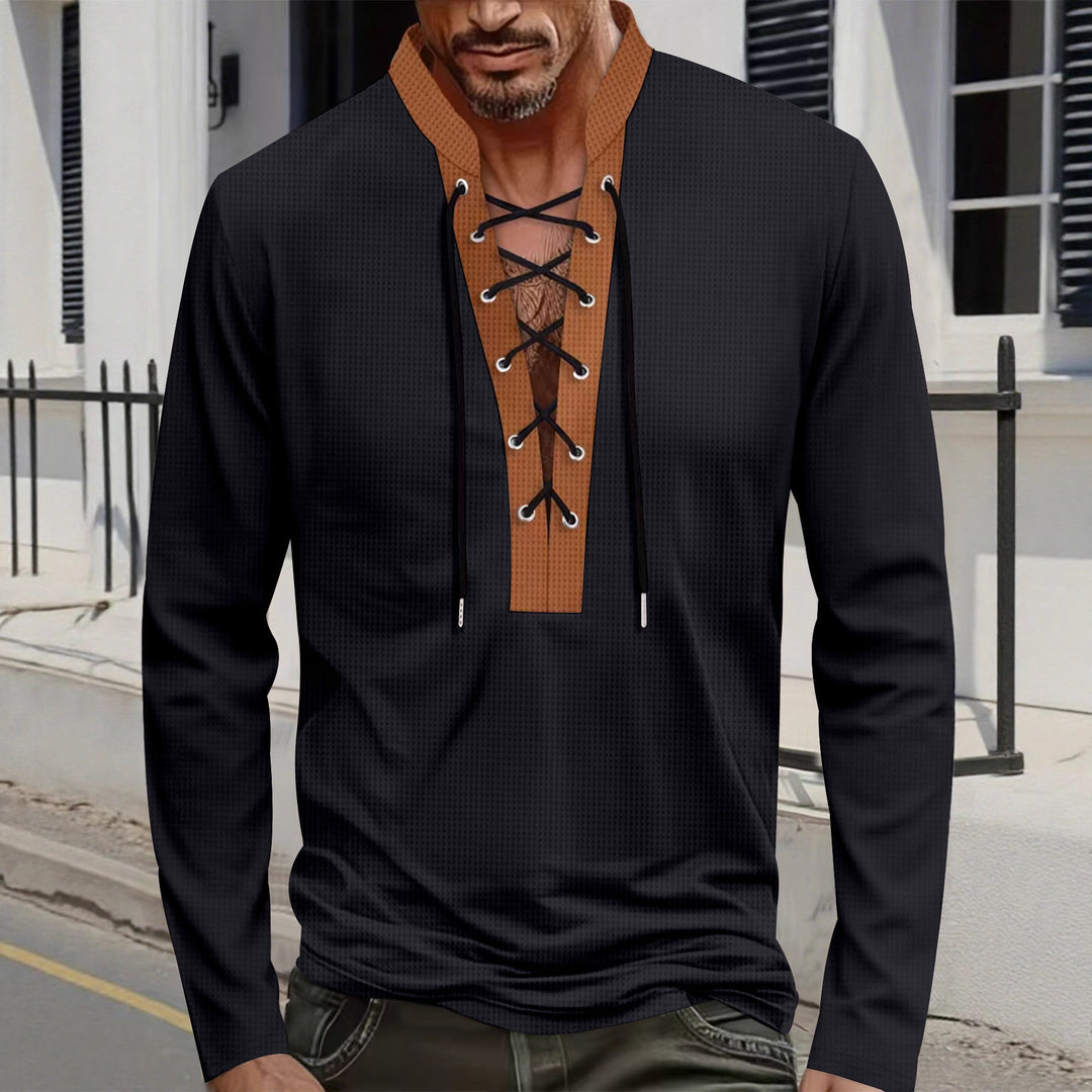 Men's Long Sleeve T-Shirt with Innovative Lacing and Melange Look Lisslune