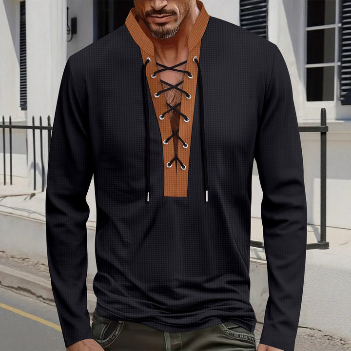 Men's Long Sleeve T-Shirt with Innovative Lacing and Melange Look Lisslune