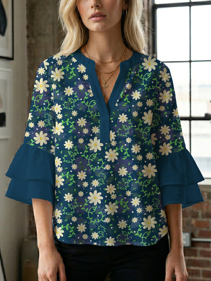 Women's blouse with voluminous sleeves and floral design Lisslune