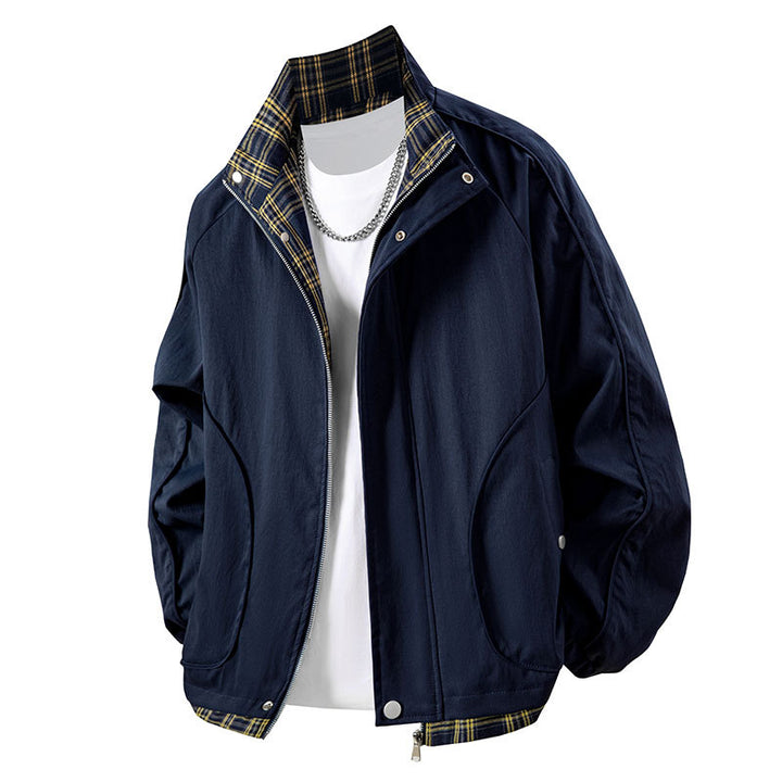 Men's Transitional Jacket with Fashionable Check Detail and Versatile Pockets Lisslune