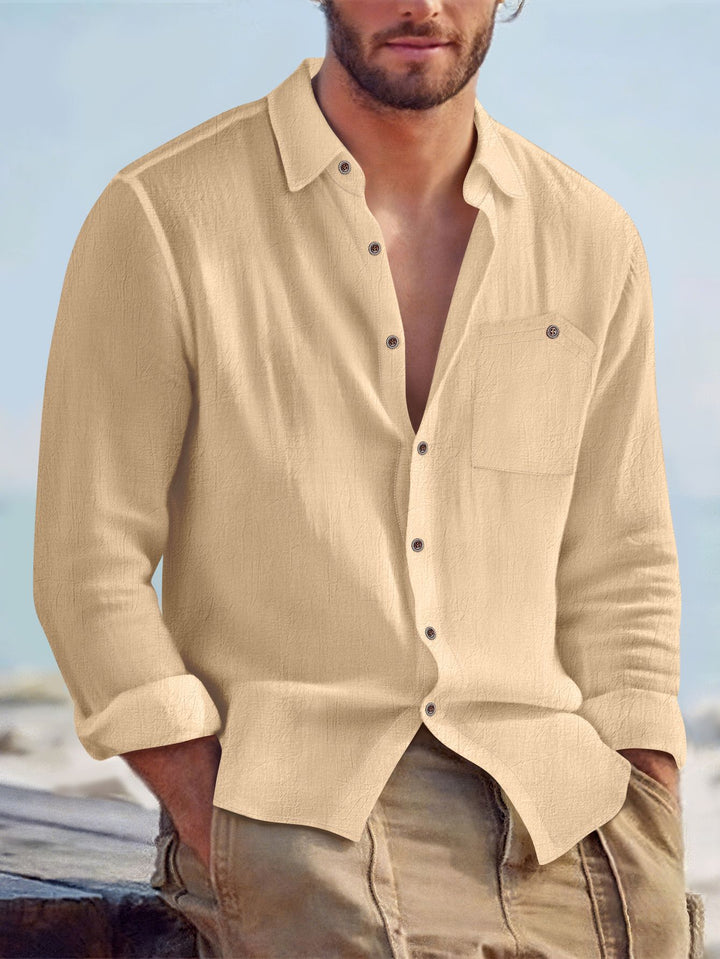 Men's casual long-sleeve shirt made of lightweight, breathable fabric with practical chest pocket Lisslune