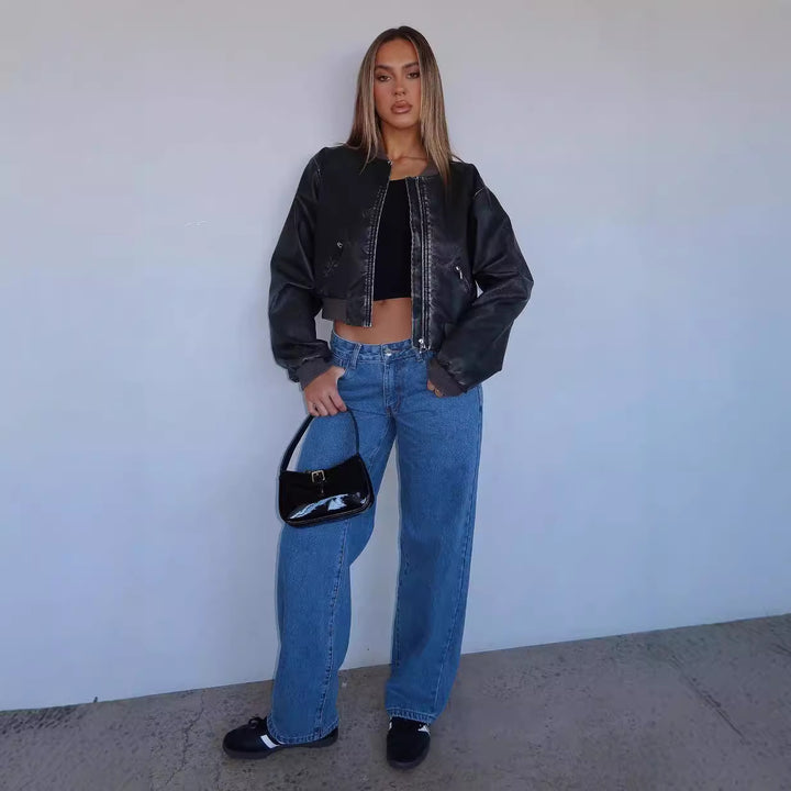 Women's casual wide jeans with high waistband and trendy cut Lisslune