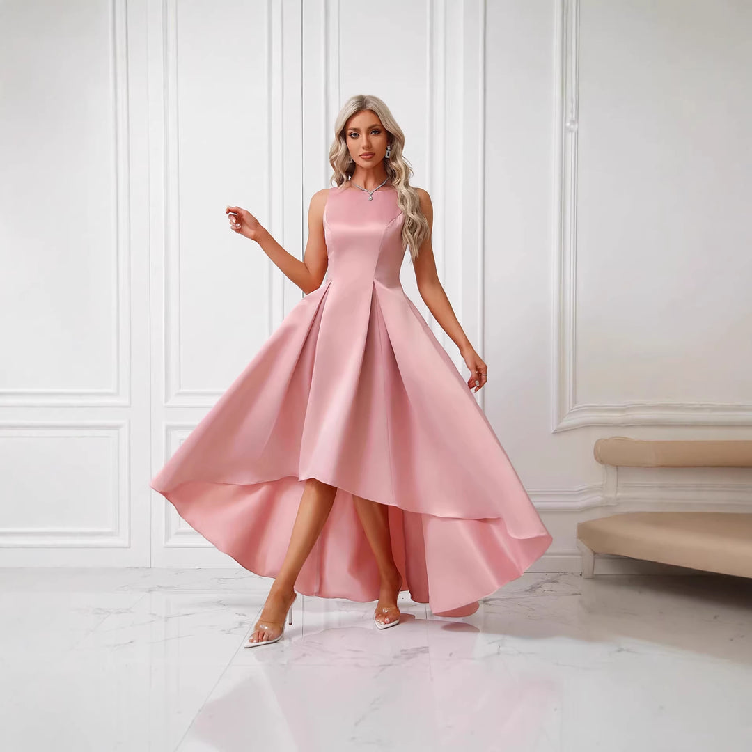 Women's Elegant Evening Dress with Asymmetrical Cut and Refined Pleats