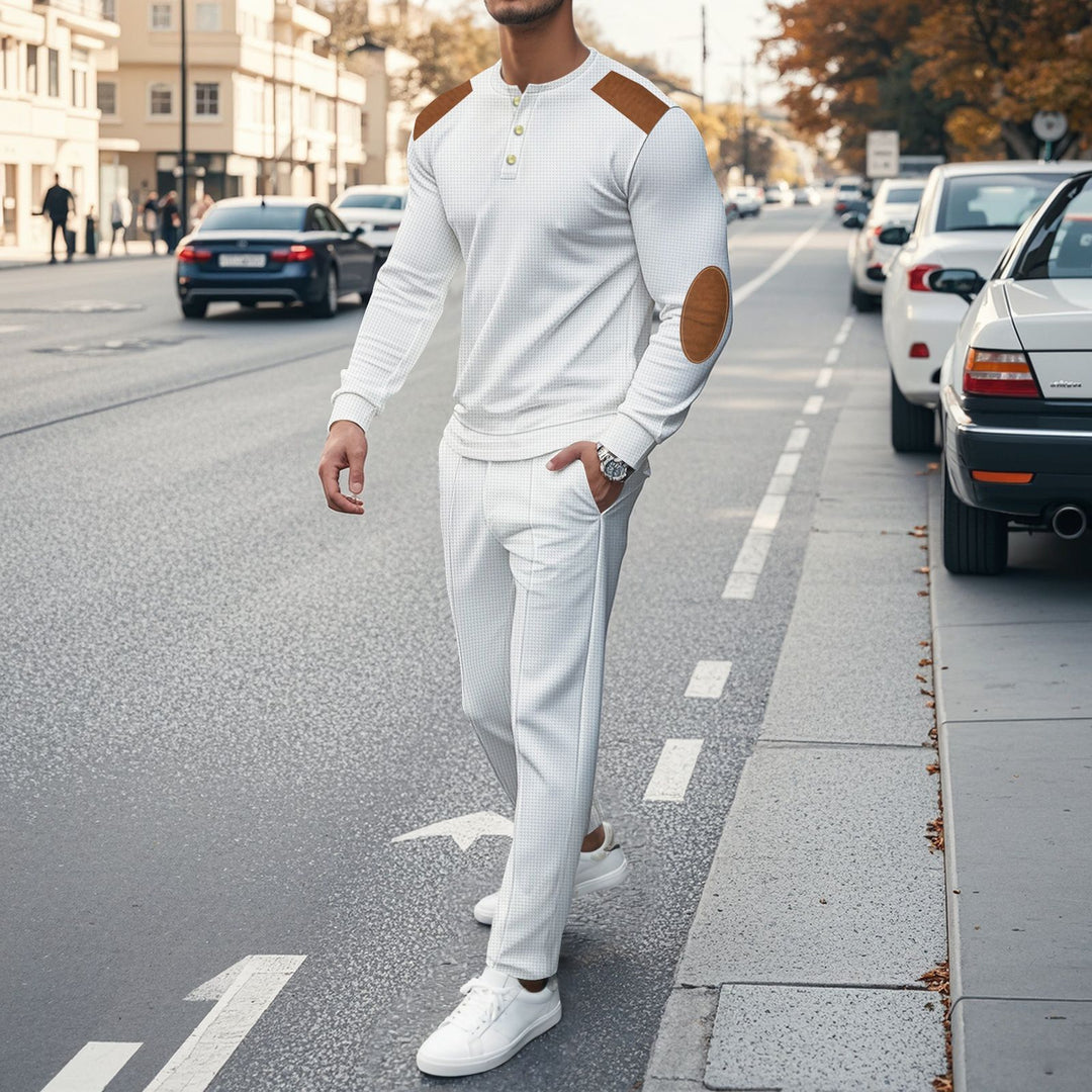 Men's stylish leisure set with practical buttons and leather applications Lisslune