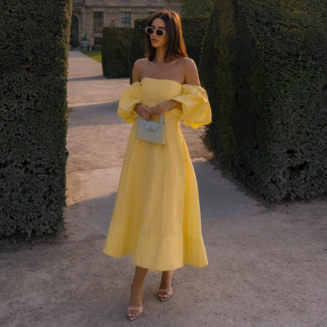 Ladies Off-Shoulder Maxi Dress with Voluminous Sleeves and Elegant Cut Lisslune