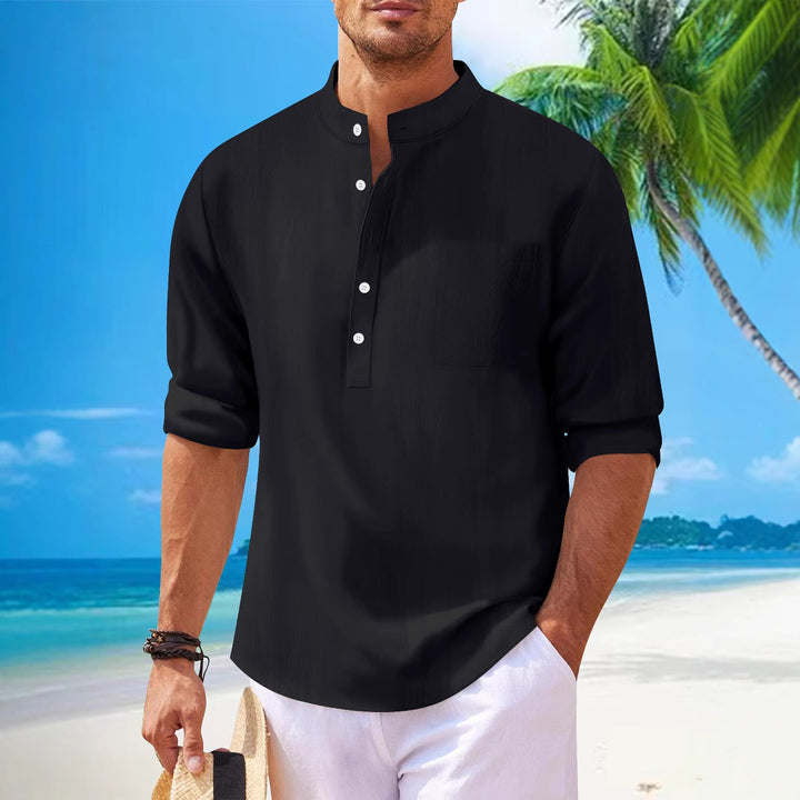 Men's long sleeve shirt with modern stand-up collar and practical chest pocket Lisslune