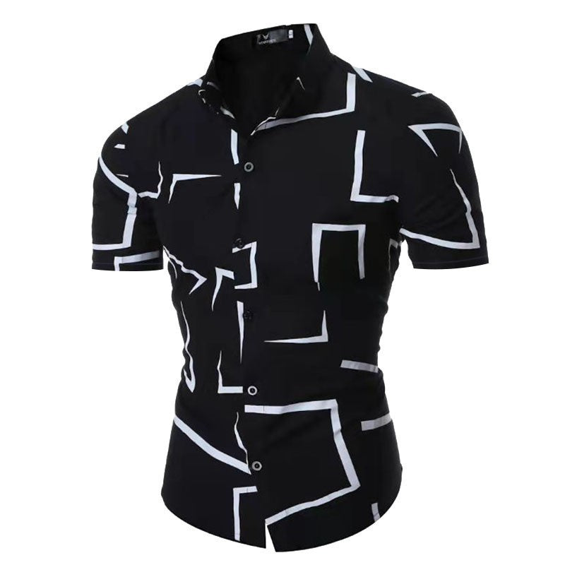 Men's short-sleeve shirt with modern geometric pattern and slim-fit cut Lisslune