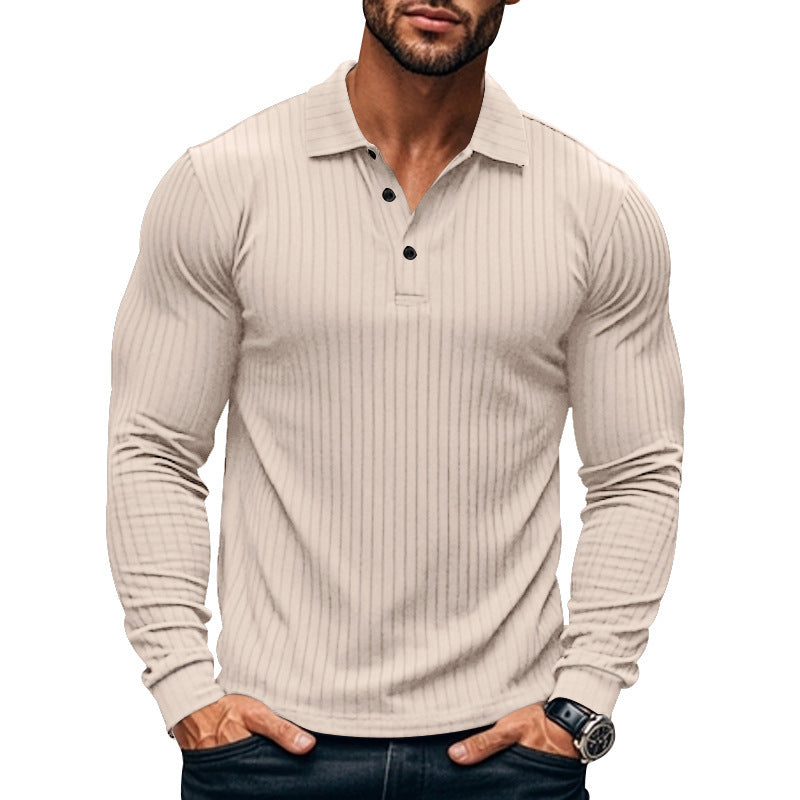 Men's long sleeve Henley shirt with fine stripes and trendy button closure Lisslune