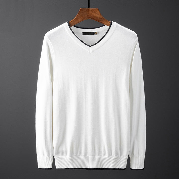 Men's V-neck Sweater with Contrasting Collar Lisslune
