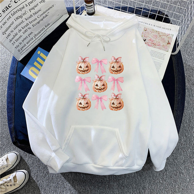 Women's Hoodie with Cheerful Pumpkin Design Lisslune