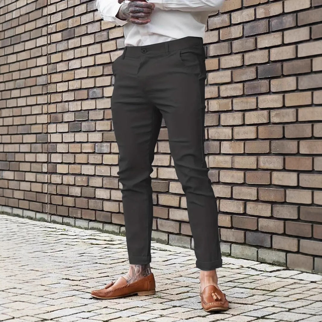 Men's Slim Fit Chino Pants with Elastic Comfort Waistband and Practical Pockets Lisslune