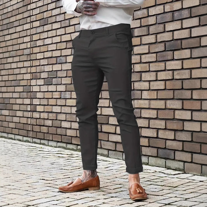 Men's Slim Fit Chino Pants with Elastic Comfort Waistband and Practical Pockets Lisslune