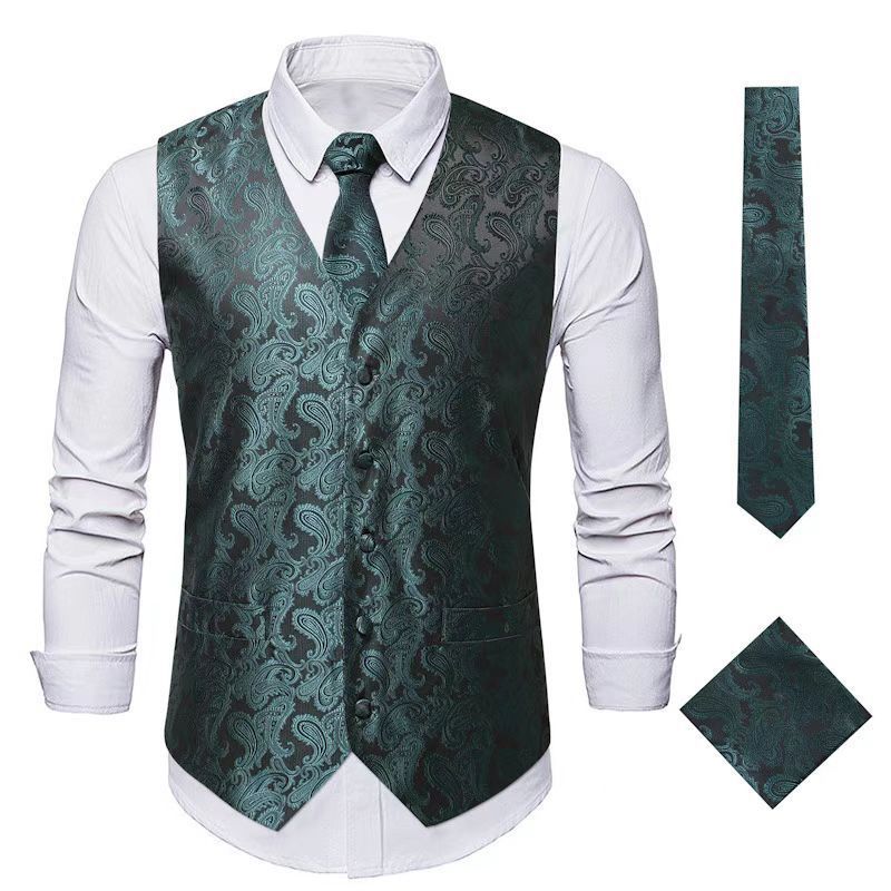 Men's elegant vest suit set with matching tie and pocket square Lisslune