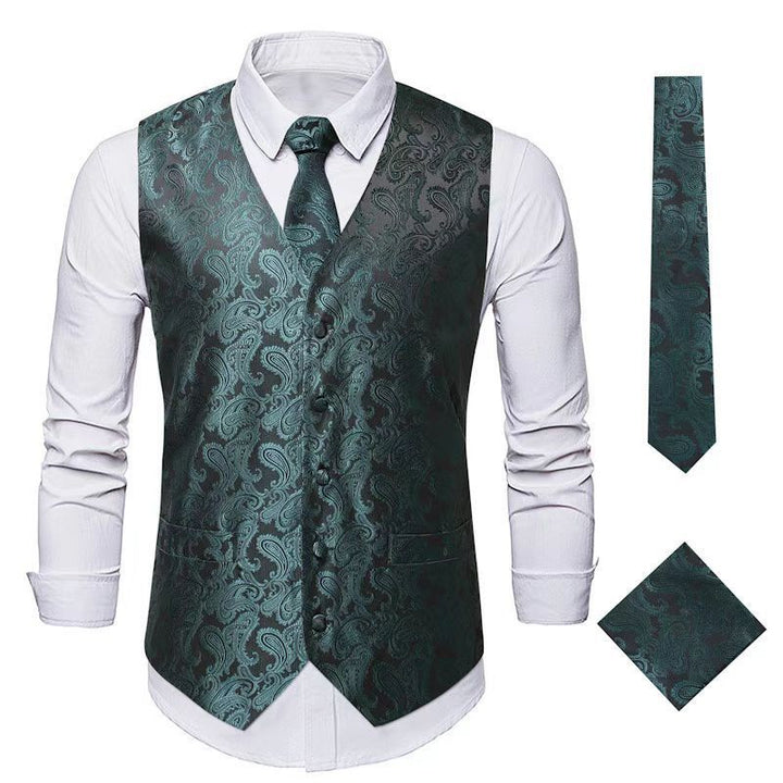 Men's elegant vest suit set with matching tie and pocket square Lisslune