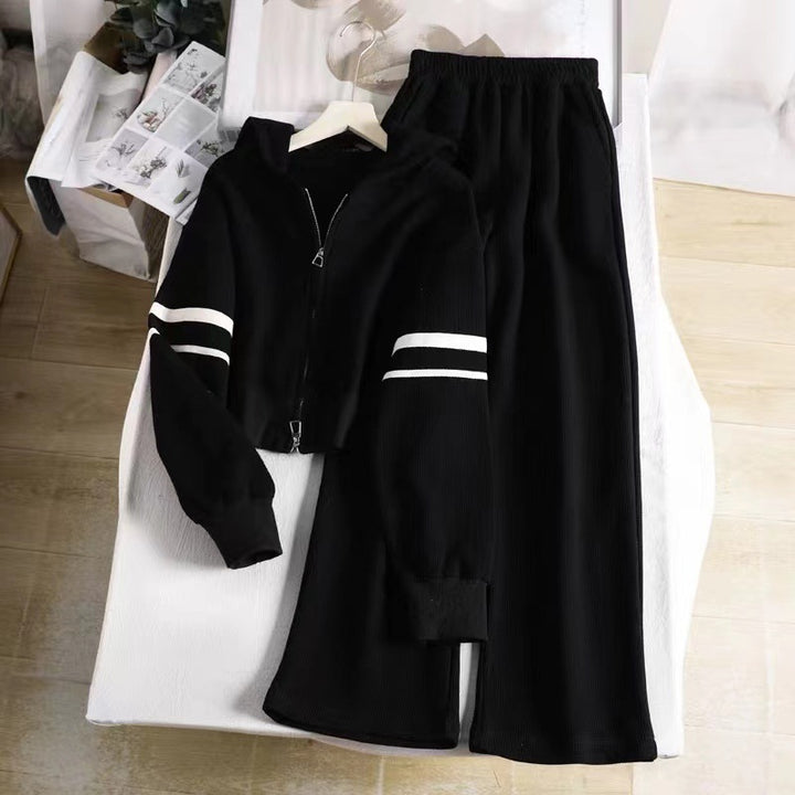 Women’s leisure hoodie and wide-cut jogging pants combination with practical zipper Lisslune