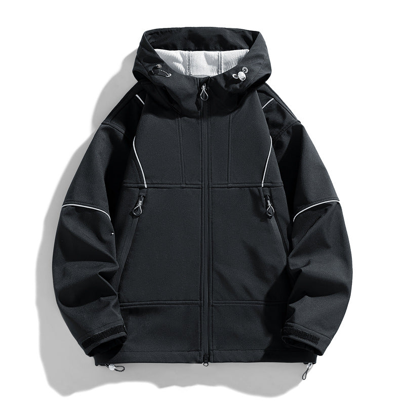 Men's Technical Outdoor Jacket with Adjustable Hood Collar and Practical Zip Pockets Lisslune