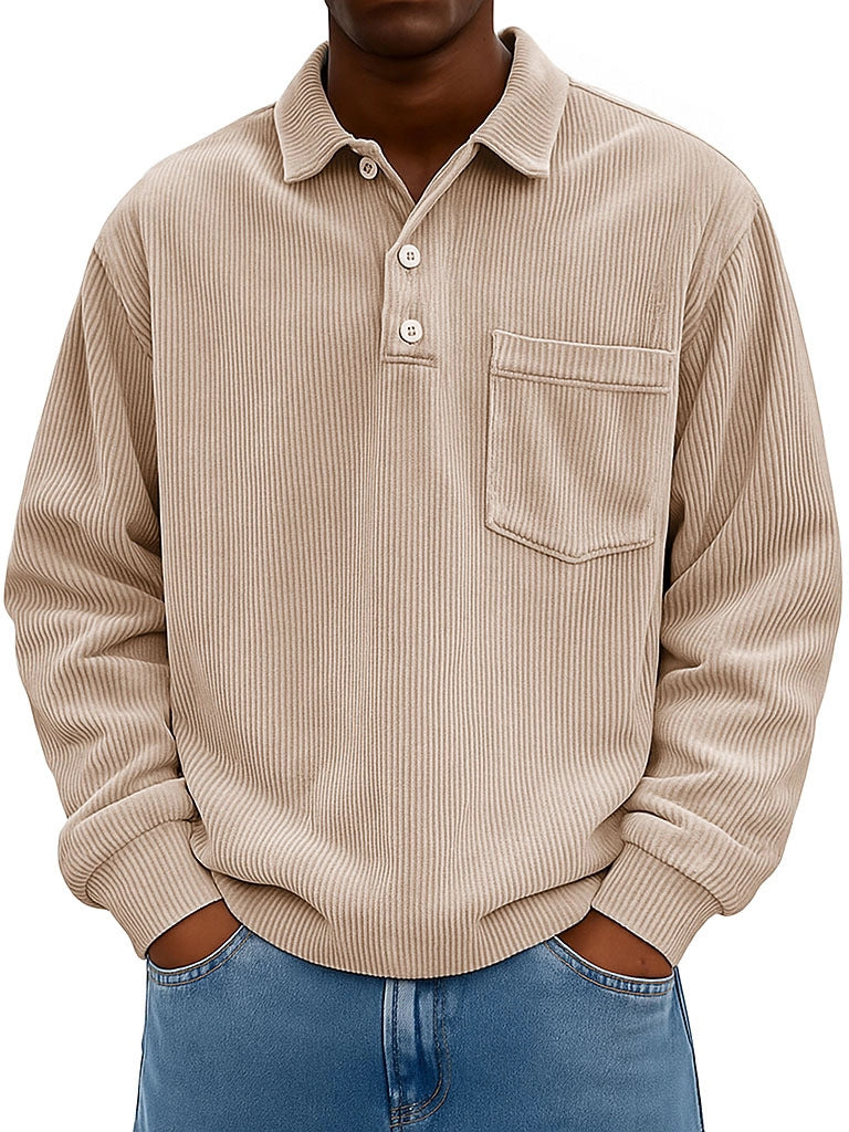 Men's Casual Polo Shirt with Textured Rib Design and Chest Pocket Lisslune