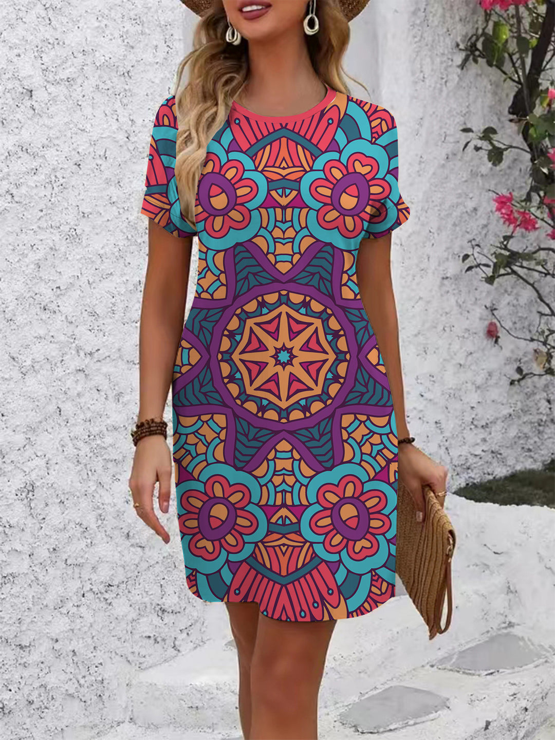Women colorful mandala dress in casual cut Lisslune