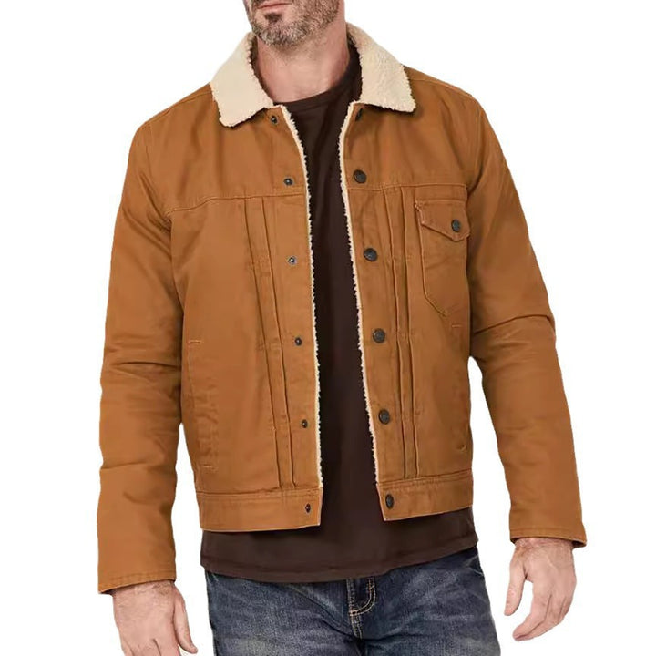Men's padded denim jacket with teddy collar and practical pockets Lisslune