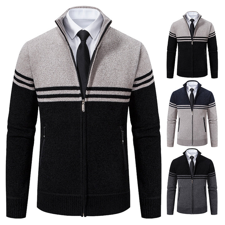 Men's sporty and fashionable zip-up cardigan with contrasting stripes Lisslune